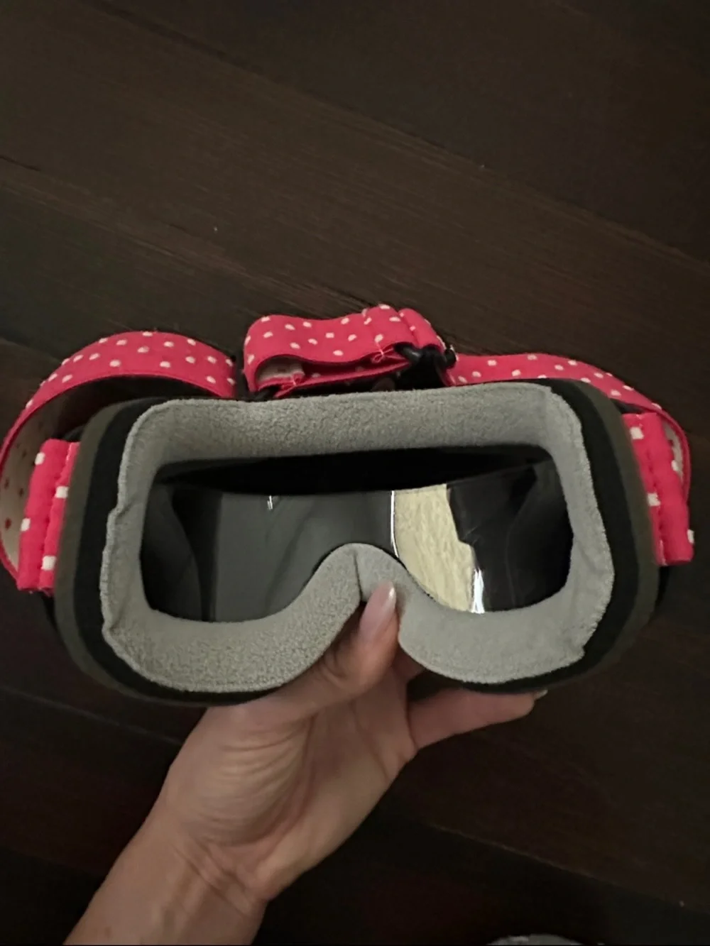Oakley Black Lens Snow Goggles with Pink Polka Dot Strap